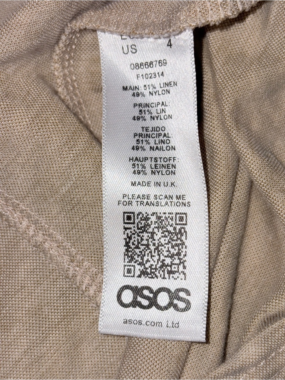 ASOS DESIGN Cream Linen Blend Puff Sleeve Mini Dress Size 4 - Picture 4 of 6